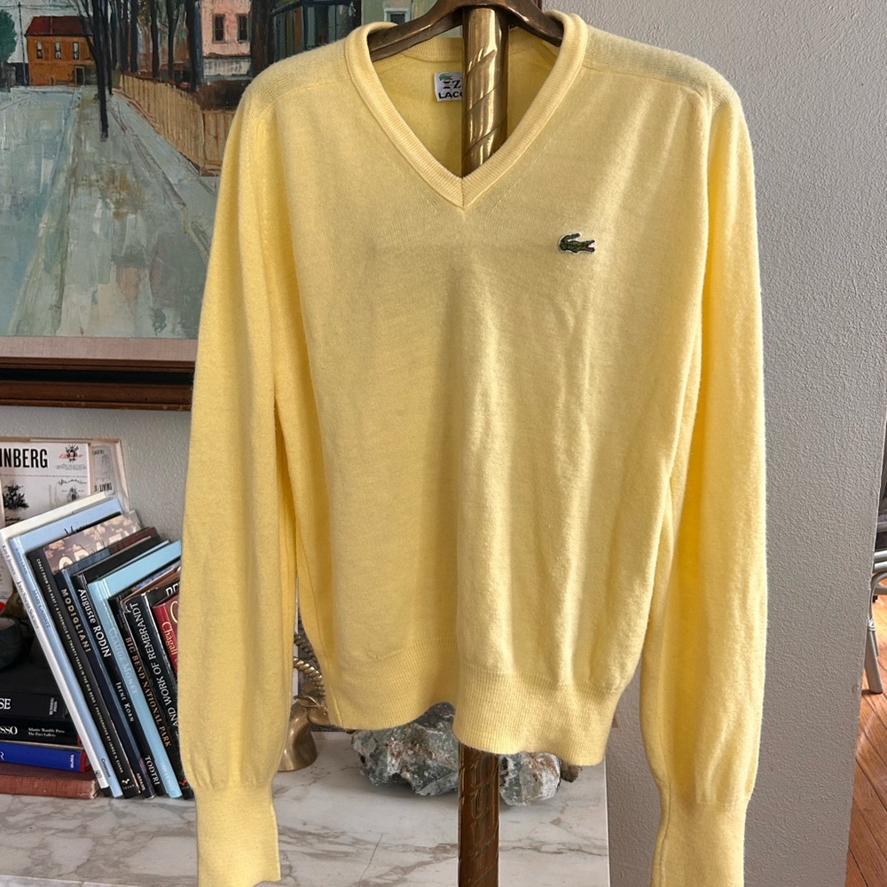 Lacoste Men's V-Neck Sweater in Soft Yellow